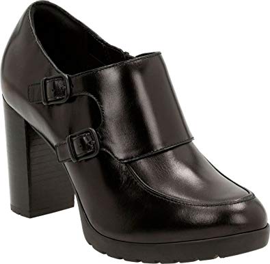 CLARKS Elipsa Mae Womens Brown Leather Heels Slip On Heels Shoes
