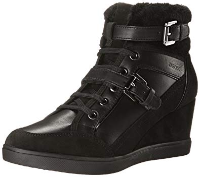 Geox D Eleni D Womens Leather Wedge Sneakers / Boots
